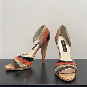 Steven by Steve Madden Peep Open Toe Heels Vybe Cork Leather Multicolor 7.5